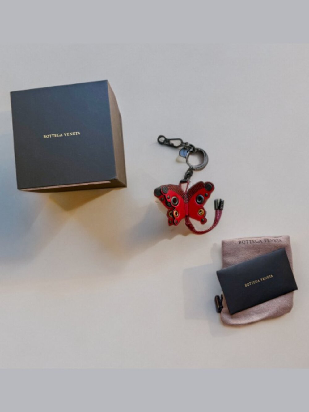 Bottega Veneta Butterfly 3D Red Leather Key Ring Bag Charm